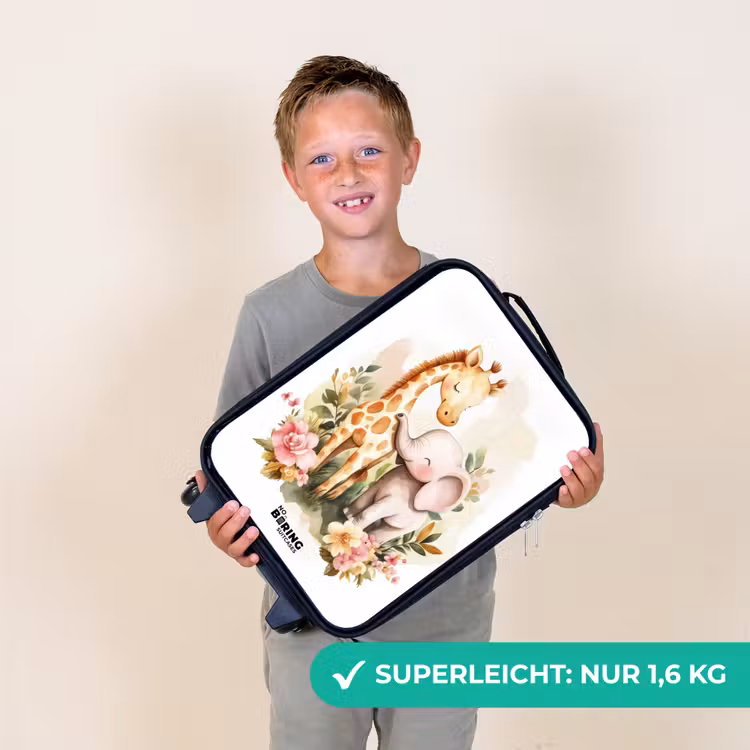 Kinderkoffer - Giraffe und Elefant zwischen Blumen auf weißem Hintergrund — 2