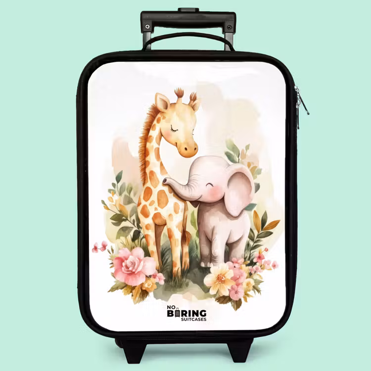 Kinderkoffer - Giraffe und Elefant zwischen Blumen auf weißem Hintergrund — 3