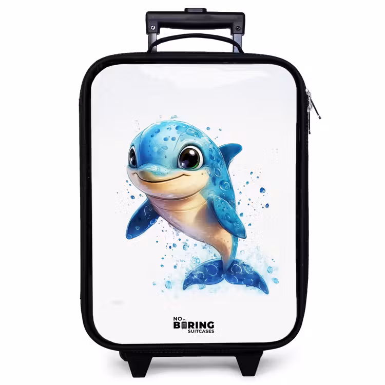 Kinderkoffer - Glücklicher Delphin mit Wassertropfen auf Weiß — 1