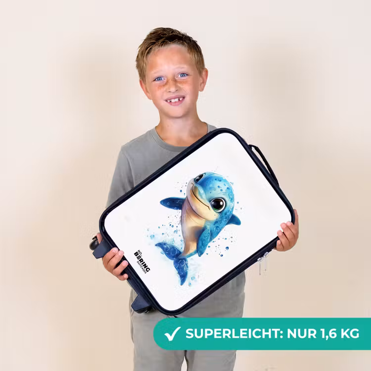 Kinderkoffer - Glücklicher Delphin mit Wassertropfen auf Weiß — 2