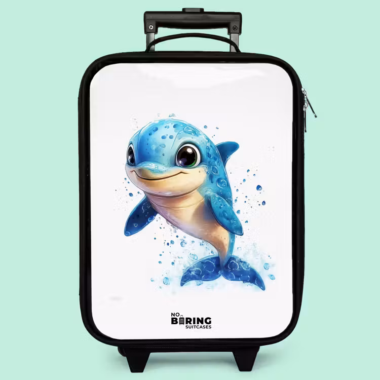 Kinderkoffer - Glücklicher Delphin mit Wassertropfen auf Weiß — 3