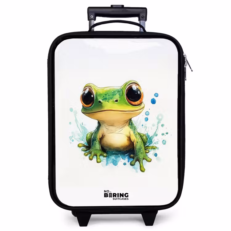 Kinderkoffer - Grüner Frosch mit großen Augen auf weißem Hintergrund — 1