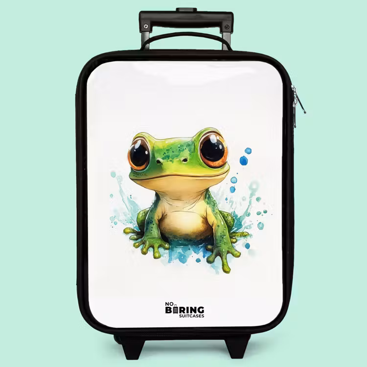 Kinderkoffer - Grüner Frosch mit großen Augen auf weißem Hintergrund — 3