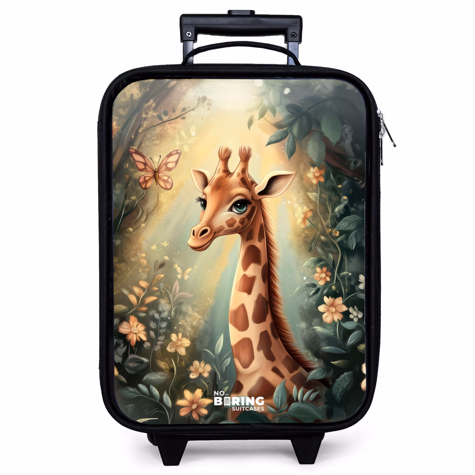 Kinderkoffer - Junge Giraffe zwischen Blumen im sonnigen Wald — 1