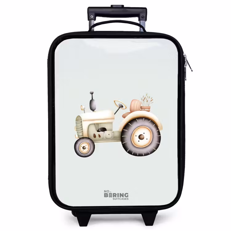 Kinderkoffer - Beigefarbener Oldtimer-Traktor in Pastellgrün — 1