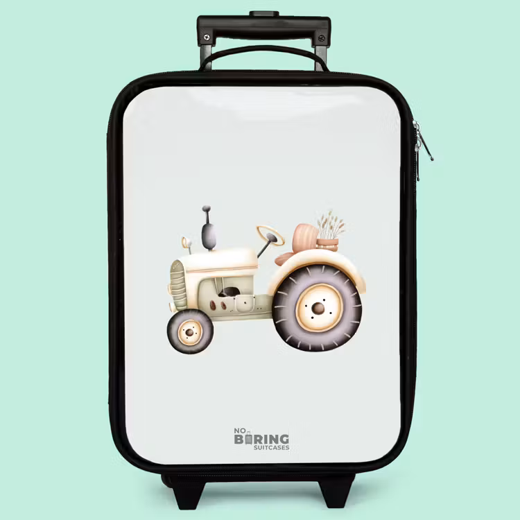 Kinderkoffer - Beigefarbener Oldtimer-Traktor in Pastellgrün — 3