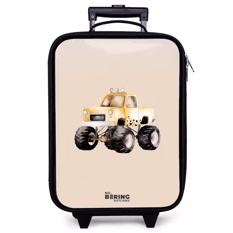 Kinderkoffer - Gelber Monstertruck auf einem beigen Hintergrund — 1