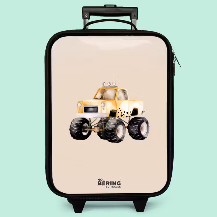 Kinderkoffer - Gelber Monstertruck auf einem beigen Hintergrund — 3
