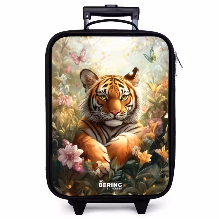 Kinderkoffer - Tiger im Blumenfeld mit Schmetterlingen und Sonnenlicht — 1