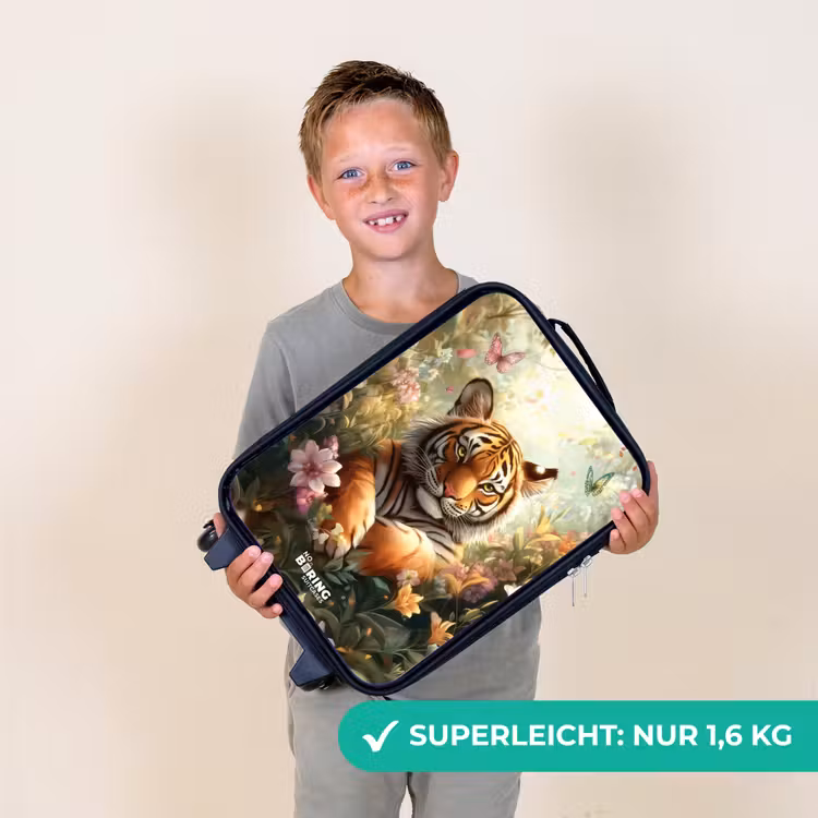 Kinderkoffer - Tiger im Blumenfeld mit Schmetterlingen und Sonnenlicht — 2