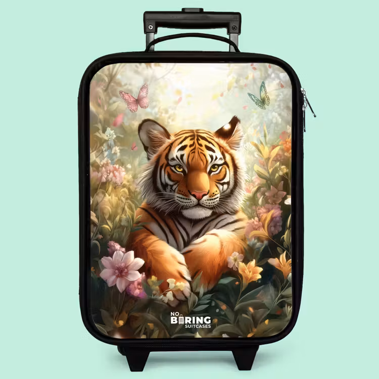 Kinderkoffer - Tiger im Blumenfeld mit Schmetterlingen und Sonnenlicht — 3
