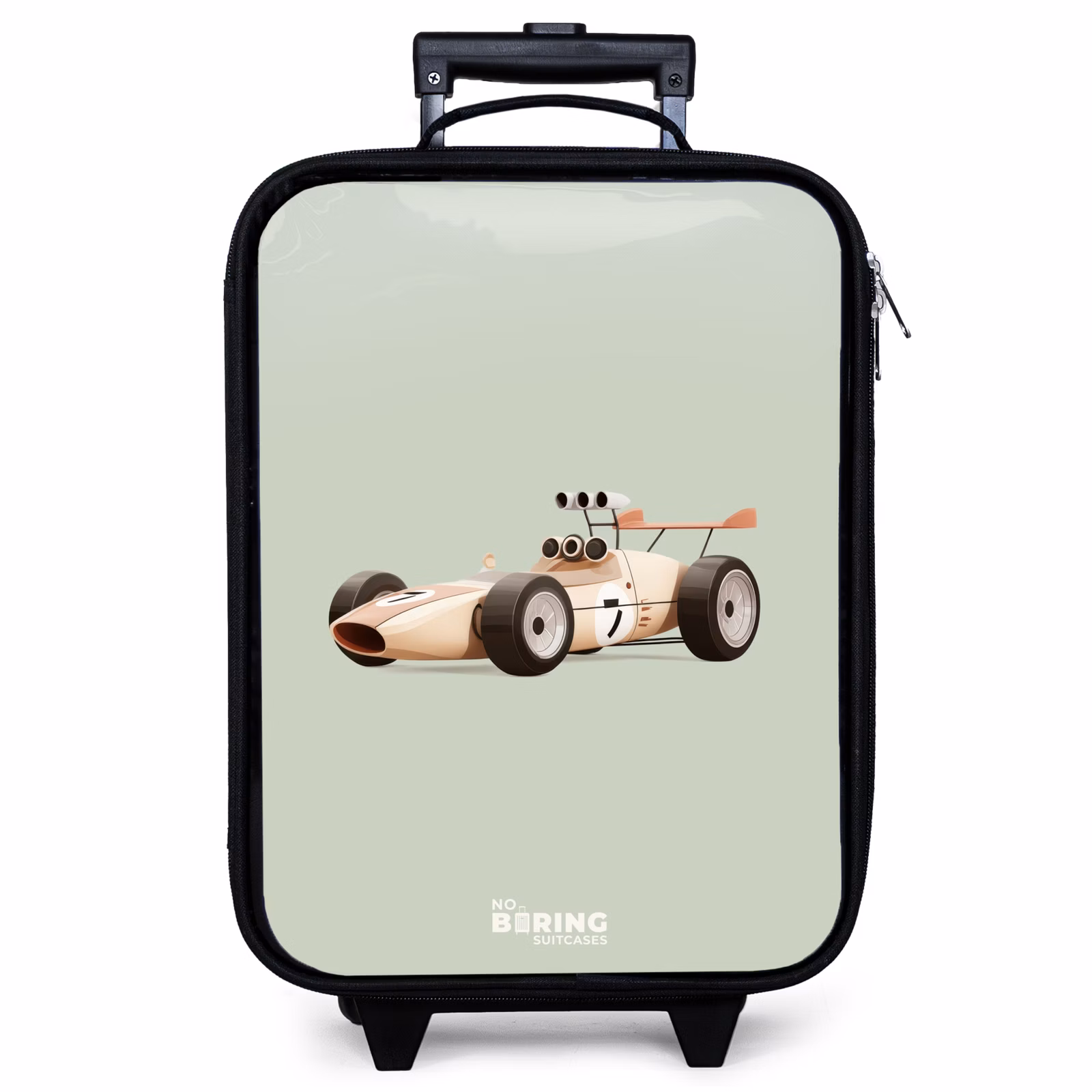Kinderkoffer - Beige Retro-Rennwagen auf grünem Hintergrund — 1