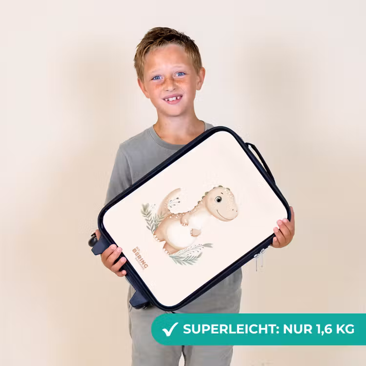 Kinderkoffer - Beigefarbener Dinosaurier mit grünen Blättern — 2