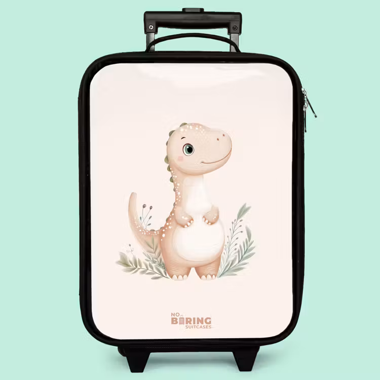 Kinderkoffer - Beigefarbener Dinosaurier mit grünen Blättern — 3