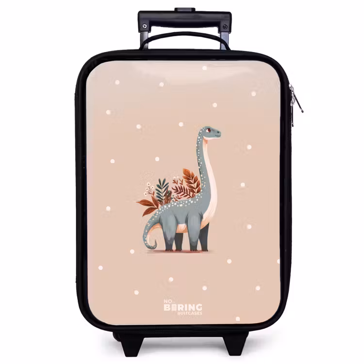 Kinderkoffer - Blauer Dinosaurier auf beigefarbenem Tupfenhintergrund — 1