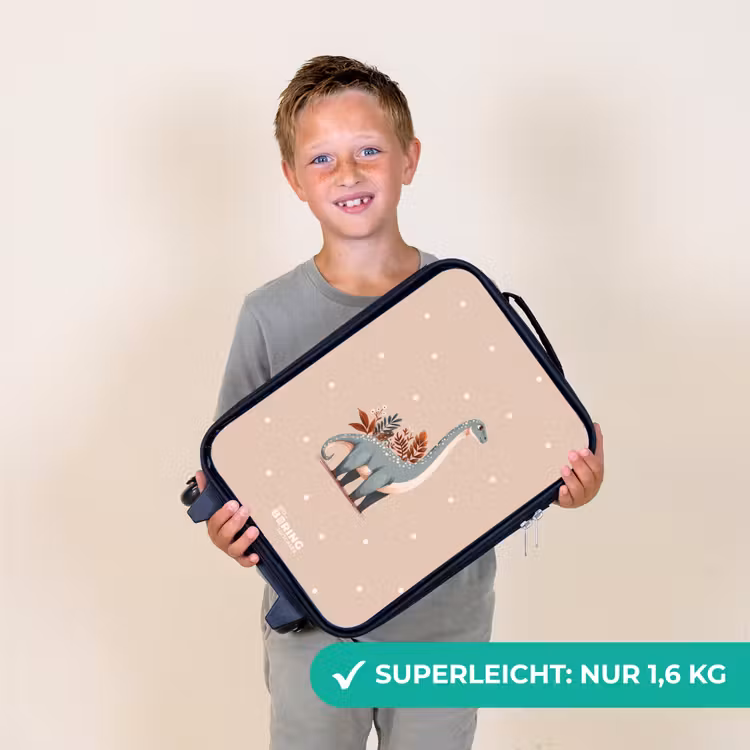 Kinderkoffer - Blauer Dinosaurier auf beigefarbenem Tupfenhintergrund — 2