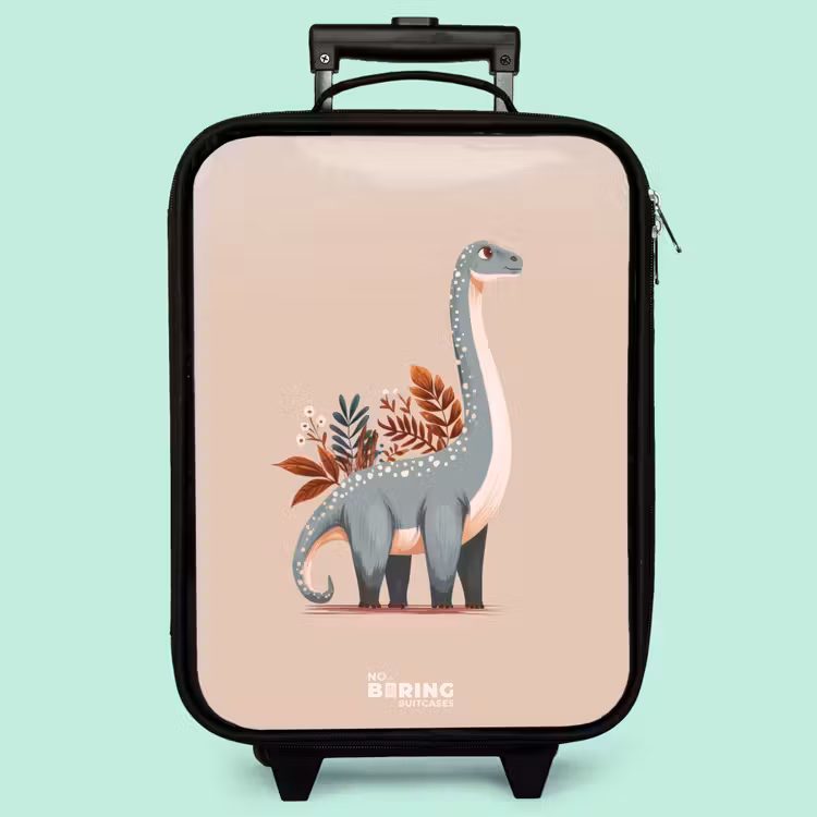 Kinderkoffer - Blauer Dinosaurier auf einem beigen Hintergrund — 3