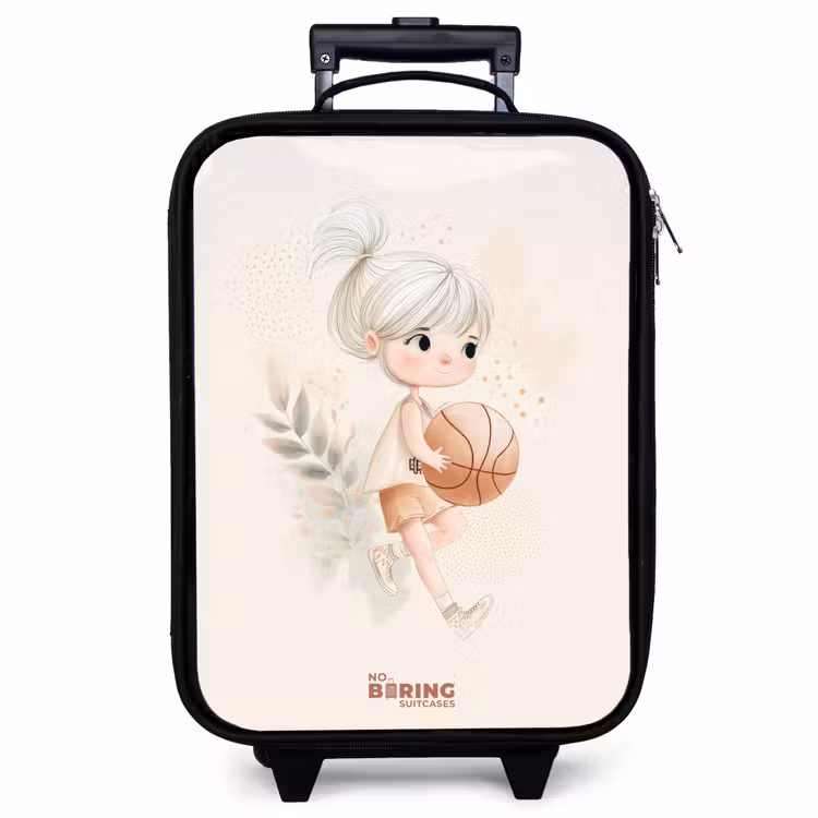 Kinderkoffer - Mädchen mit einem Basketball in neutralen Farben. — 1