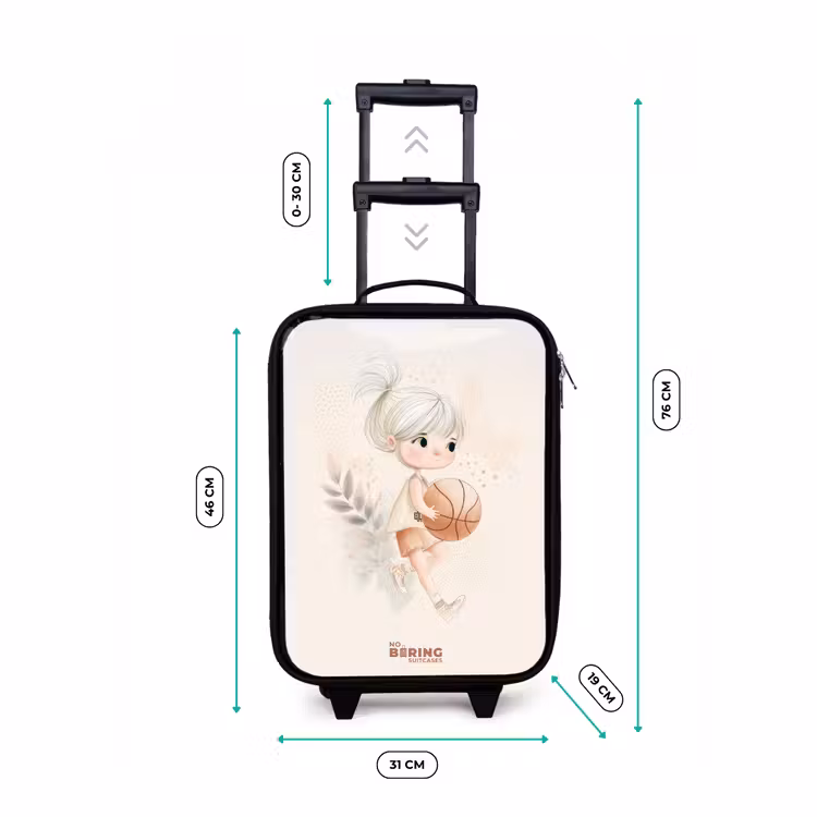 Kinderkoffer - Mädchen mit einem Basketball in neutralen Farben. — 7