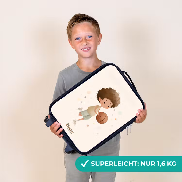 Kinderkoffer - Junge mit einem Basketball in Beigetönen — 2