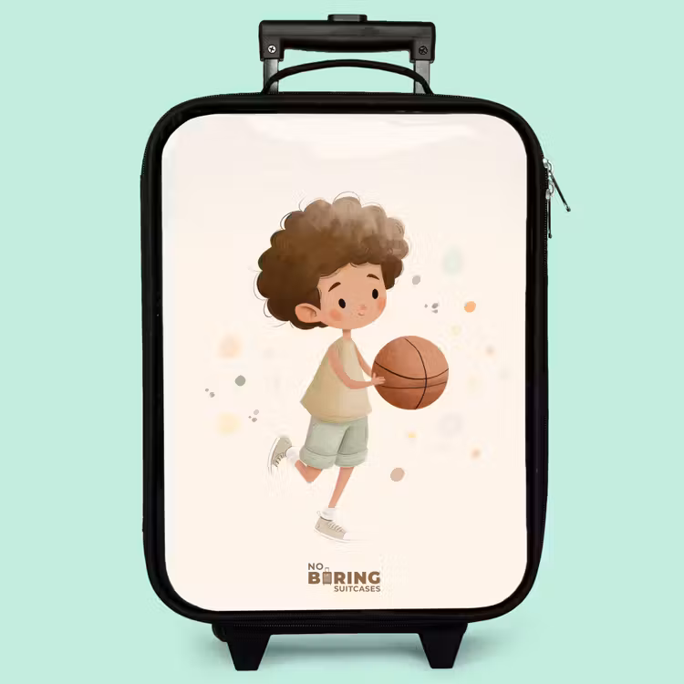 Kinderkoffer - Junge mit einem Basketball in Beigetönen — 3