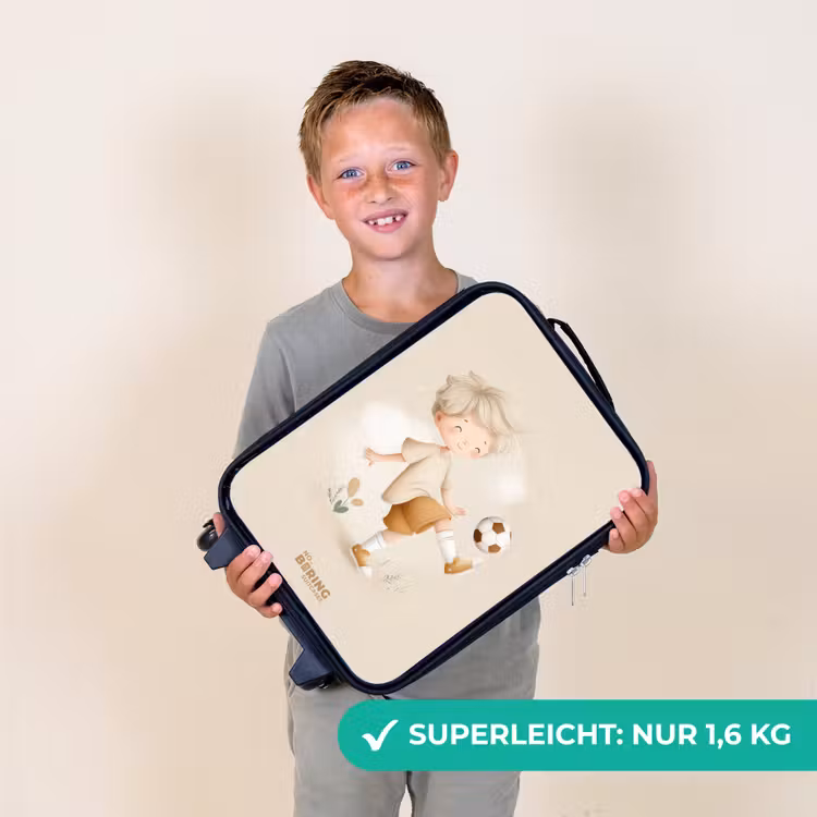 Kinderkoffer - Junge mit einem Fußball in beigen Farben — 2