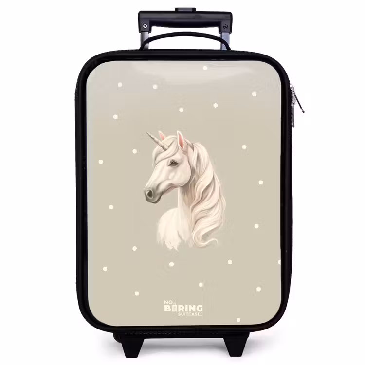 Kinderkoffer - Einhorn umgeben von Polka Dots in neutralen Farben — 1