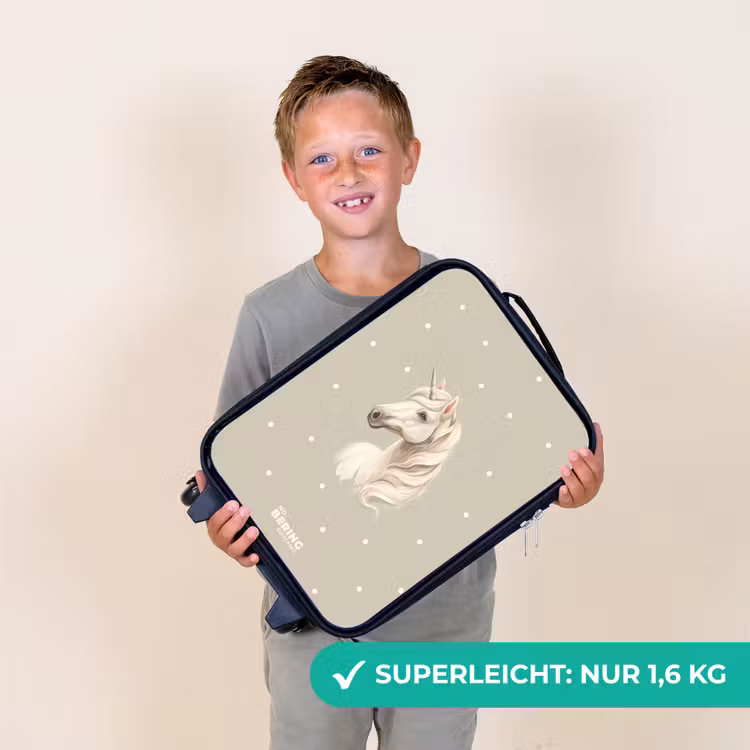 Kinderkoffer - Einhorn umgeben von Polka Dots in neutralen Farben — 2
