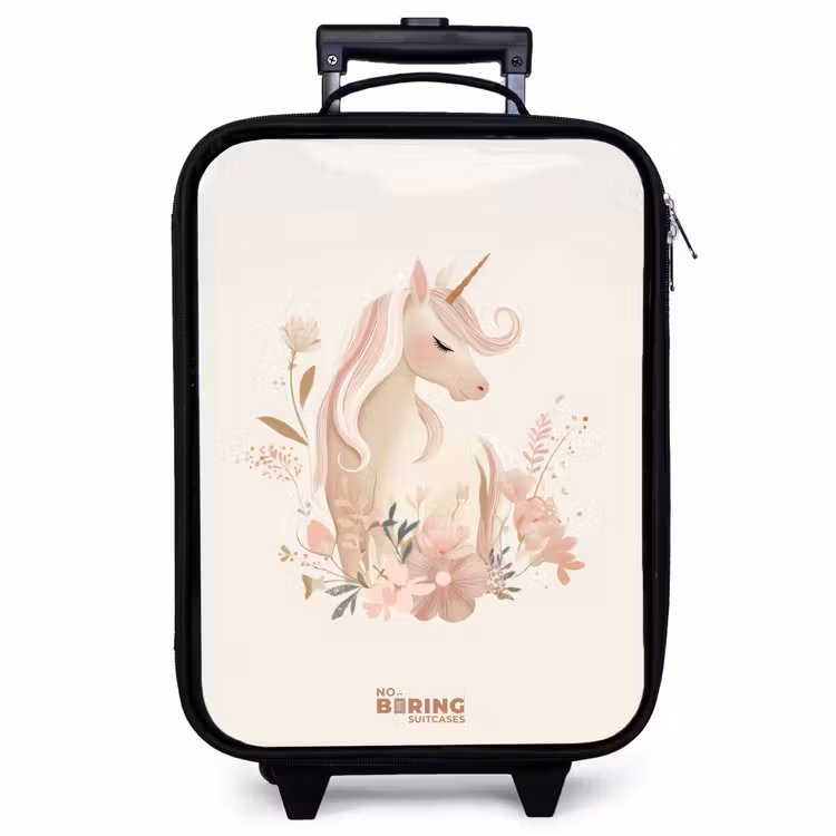 Kinderkoffer - Einhorn zwischen Blumen in rosa Pastellfarben — 1