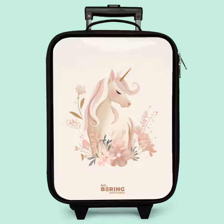 Kinderkoffer - Einhorn zwischen Blumen in rosa Pastellfarben — 3