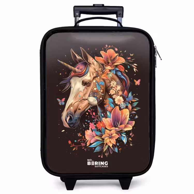 Kinderkoffer - Einhorn und Blumen auf schwarzem Hintergrund — 1