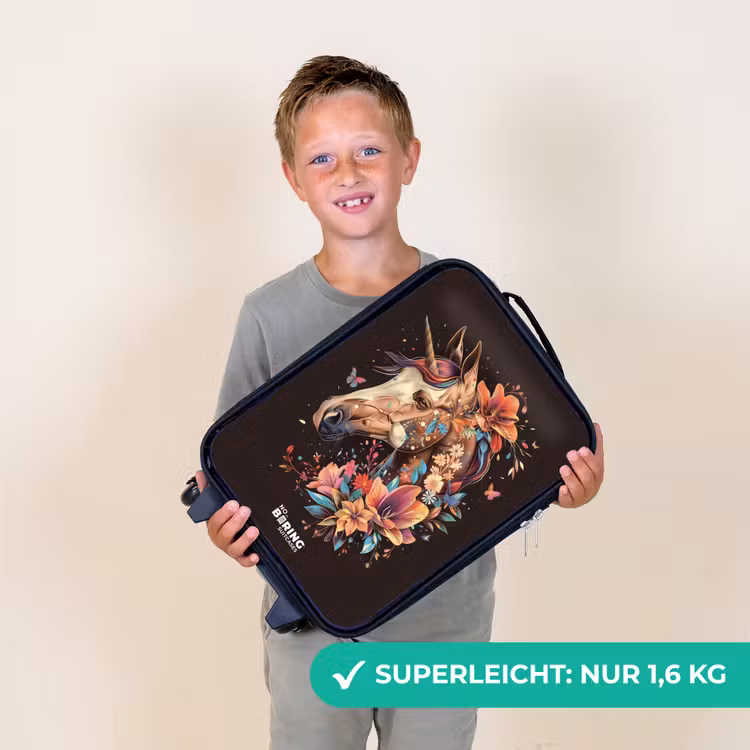 Kinderkoffer - Einhorn und Blumen auf schwarzem Hintergrund — 2