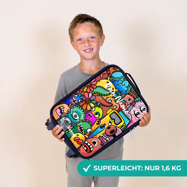 Kinderkoffer - Ausdrucksstarkes und geschäftiges Muster mit Monstern — 2