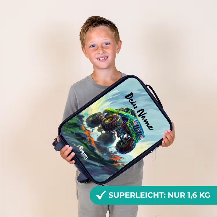 Kinderkoffer - Grüner Monstertruck mit Pinselstrichen — 2