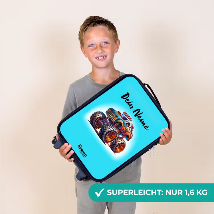 Kinderkoffer - Monstertruck auf hellblauem Hintergrund — 2