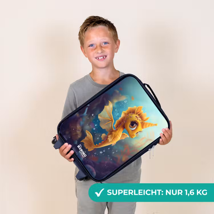 Kinderkoffer - Schwarz - Oranges Seepferdchen im Wasser — 2