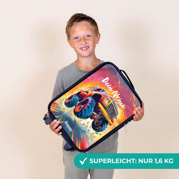Kinderkoffer - Rosa Monstertruck fliegt über den Asphalt — 2