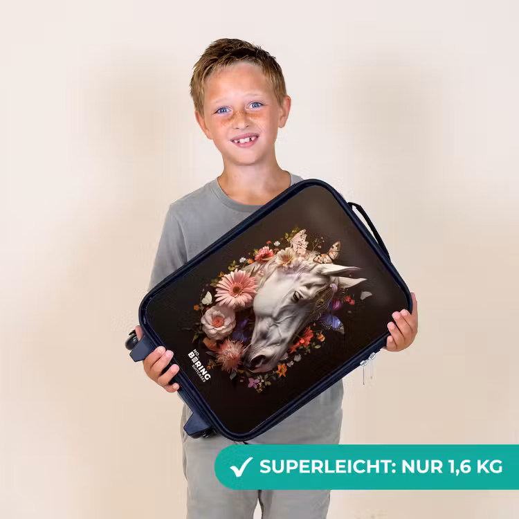 Kinderkoffer - Weißer Pferdekopf inmitten einer bunten Blumengirlande — 2