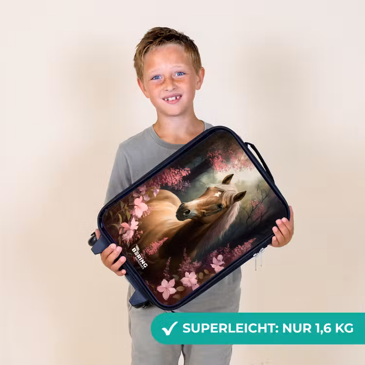 Kinderkoffer - Hellbraunes Pferd zwischen rosa Blumen — 2