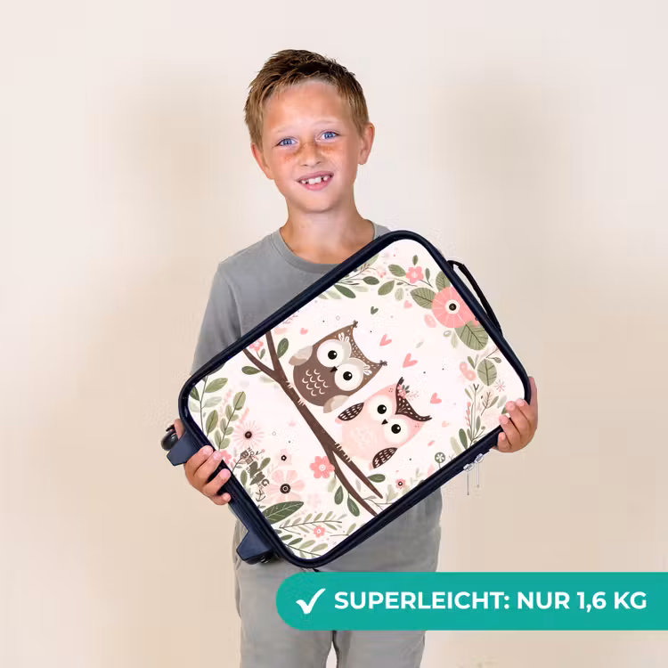 Kinderkoffer - Rosa und braune Eule sitzen zusammen auf einem Ast — 2