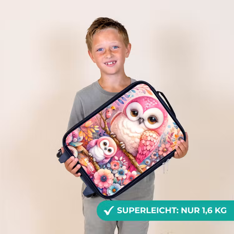 Kinderkoffer - Mutter Eule mit Küken zwischen bunten Blumen — 2