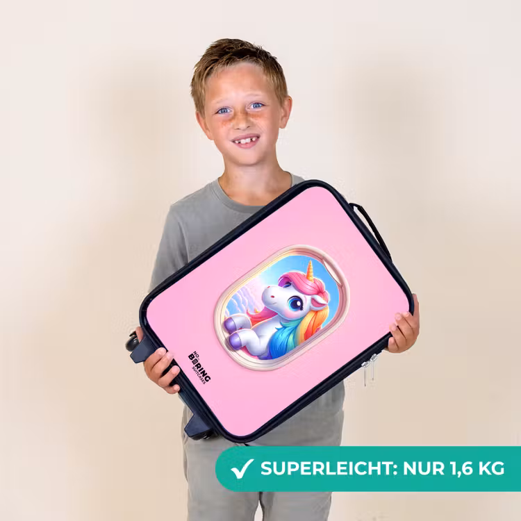 Kinderkoffer - Buntes Einhorn aus einem Flugzeugfenster — 2