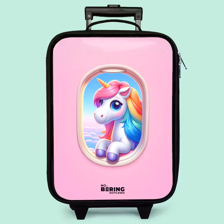 Kinderkoffer - Buntes Einhorn aus einem Flugzeugfenster — 3