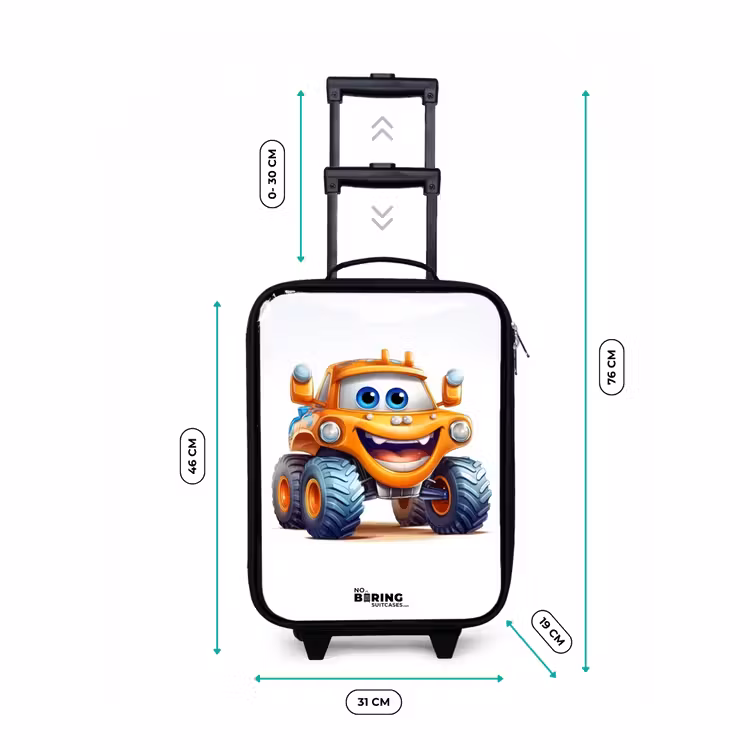 Kinderkoffer - Orangefarbener Monstertruck lächelnd — 4