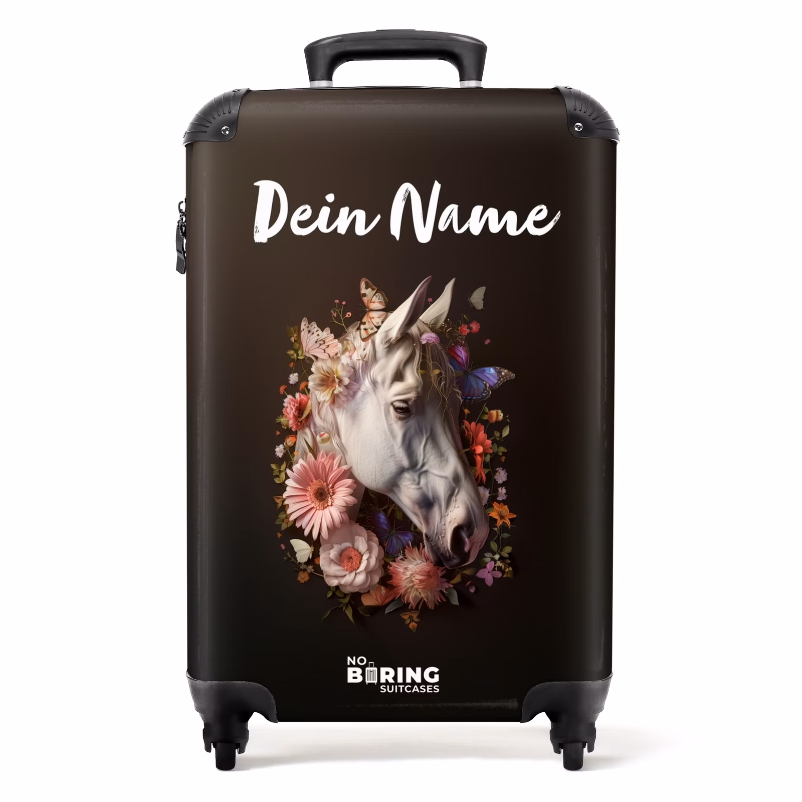 Koffer mit Name - Weißer Pferdekopf inmitten einer bunten Blumengirlande — 1