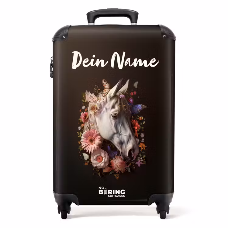 Koffer mit Name - Weißer Pferdekopf inmitten einer bunten Blumengirlande — 1