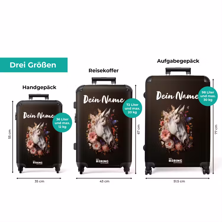 Koffer mit Name - Weißer Pferdekopf inmitten einer bunten Blumengirlande — 3