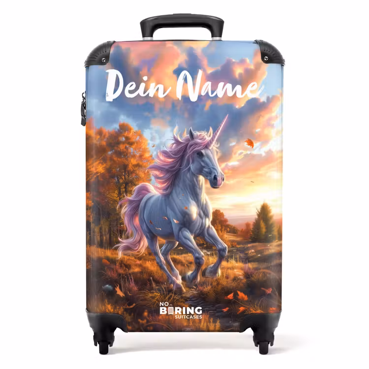 Koffer mit Name - Galoppierendes Einhorn in der Herbstwelt — 1