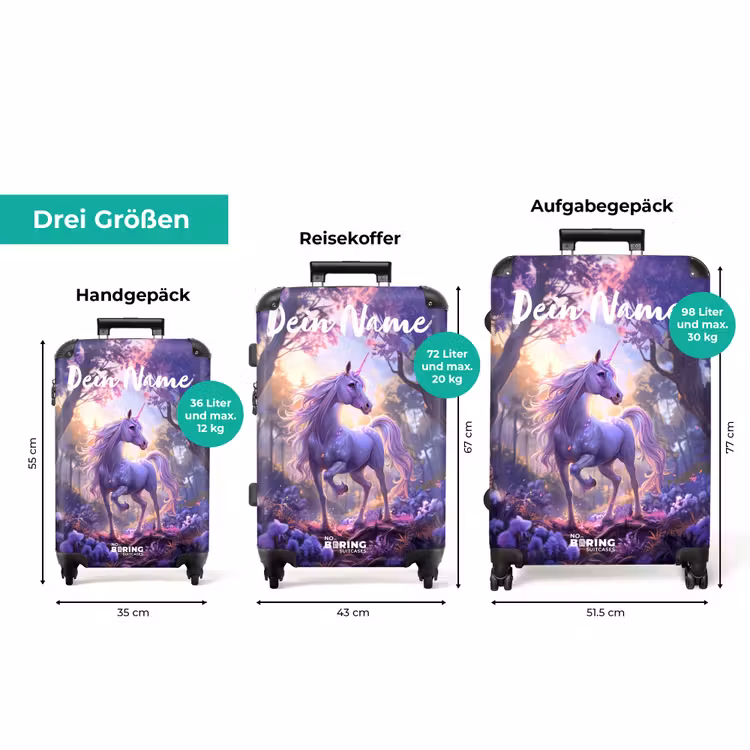 Koffer mit Name - Porträt eines Einhorns zwischen lila Blumen — 3