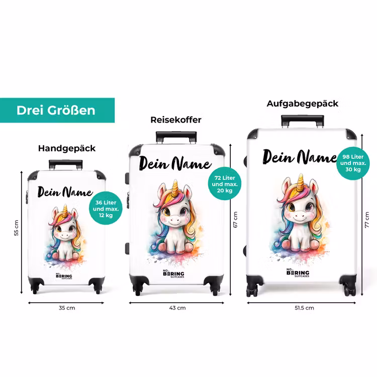 Koffer mit Name - Weißes Eemhorn mit bunter Mähne und Farbklecksen — 3